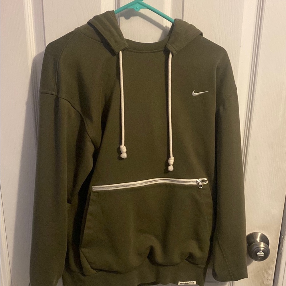 Nike Green Sweater with Ribbed Cuffs and Hood